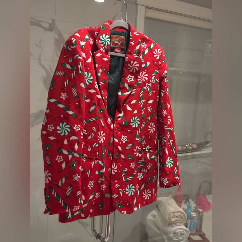 Men’s size large, happy holidays, ugly, beautiful Christmas blazer jacket